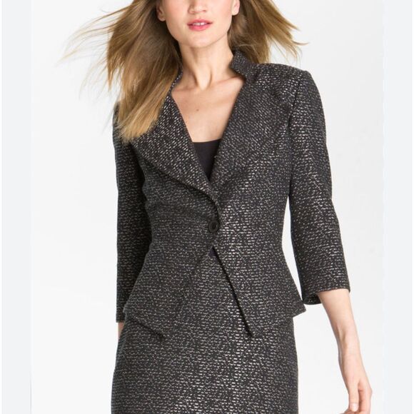 St. John Women's Tweed Knit Black & White Blazer Size Large - Picture 1 of 8